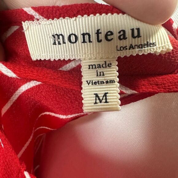 Monteau Red and white striped tank top V-neck Size M - Picture 9 of 10